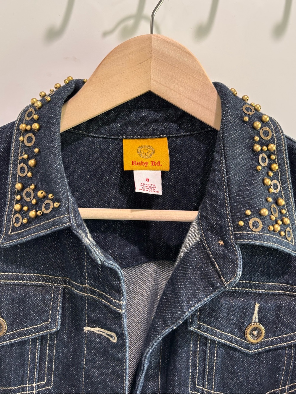 Ruby Rd. Dark Blue Studded Denim Jacket - Picture 2 of 6